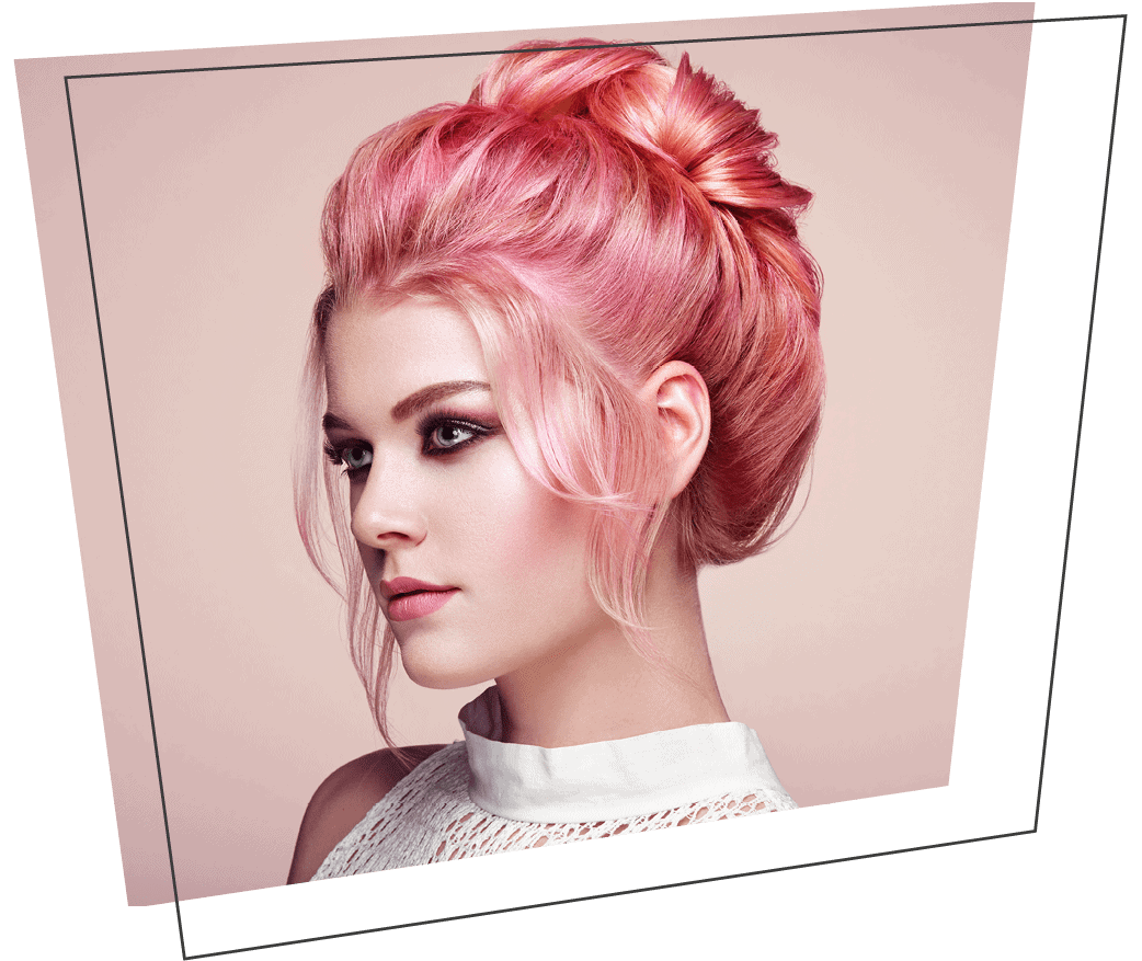 Hochsteckfrisur a la Punk mit rosa Haaren