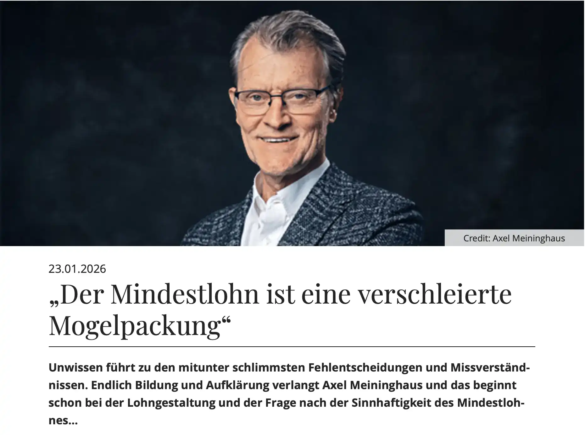 Zeitungsartikel: Der Mindestlohn ist eine verschleierte Mogelpackung